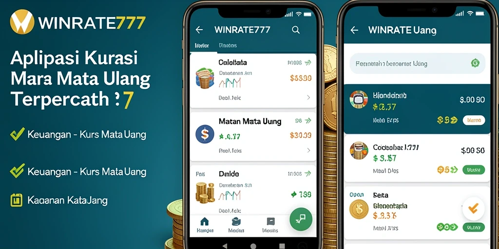 Tampilan antarmuka utama aplikasi WINRATE777 yang menampilkan nilai tukar mata uang.