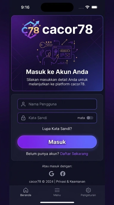 Tampilan halaman login cacor78